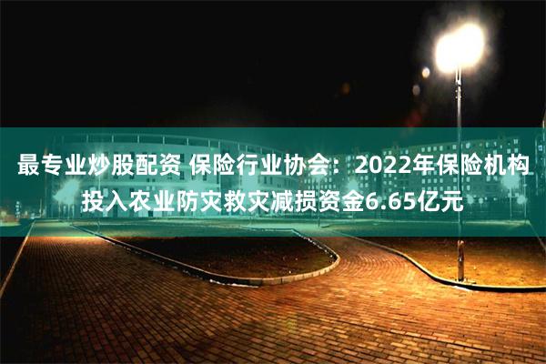 最专业炒股配资 保险行业协会：2022年保险机构投入农业防灾救灾减损资金6.65亿元