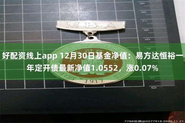 好配资线上app 12月30日基金净值：易方达恒裕一年定开债最新净值1.0552，涨0.07%